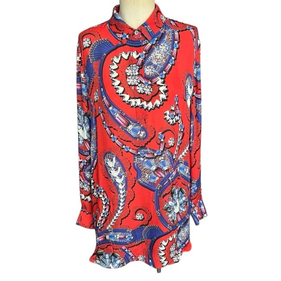 Mary Katrantzou Silk Red Shirt Mini Dress Jewels & Teapot Print Large - Picture 1 of 11